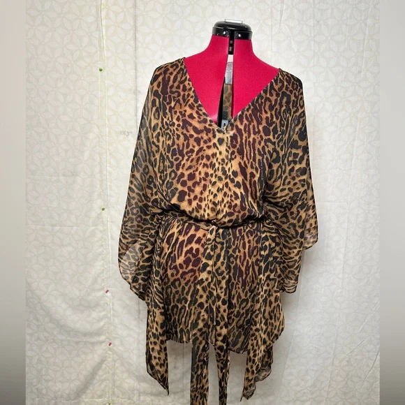 Lauren Ralph Lauren Leopard Print Tunic Swim Cover-Up S/M - Picture 4 of 7
